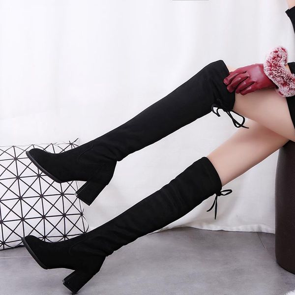 

boots elastic temperament high-heeled black ladies spring and autumn fashion long tube korean style single boots.