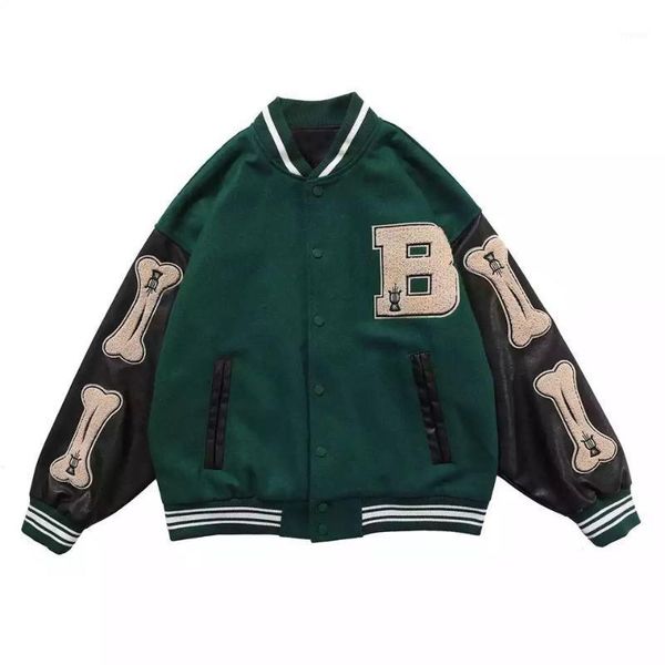 

hip hop hairy bone stitching color jacket men's harajuku college style baseball uniform neutral women's jackets, Black;brown