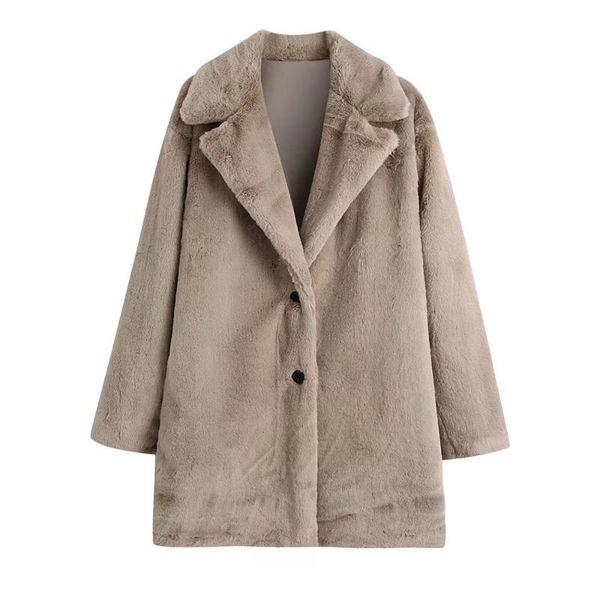 

women's wool & blends diyig woman 2021 autumn and winter artificial fur effect single-breasted loose warm coat, Black