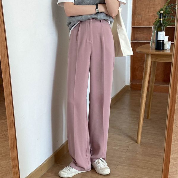 

new sml 4colors korean style black suit straight trouser spring and autumn 2021 high waist long pants womens (x1781) ibof, Black;white