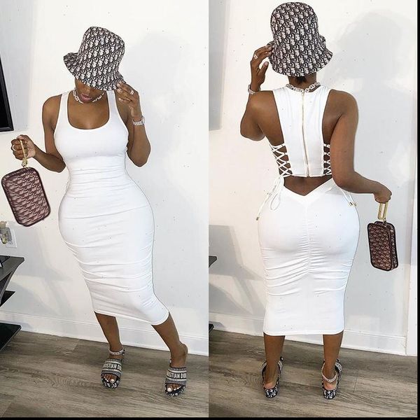 

back zipper bandage dress women sleeveless slim long dresses backless hollow out summer fashion streewear club dress, Black;gray