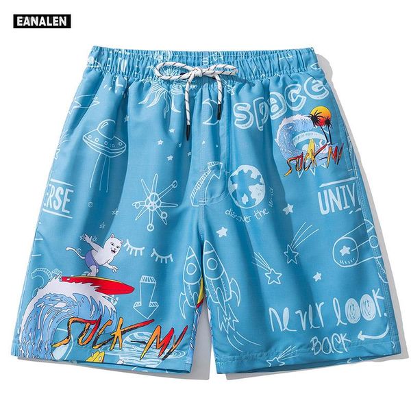 

men's shorts 20121 summer surfing beach pants bermuda style funny cartoon graphic short sleeve street hip-hop jogging drawstring, White;black