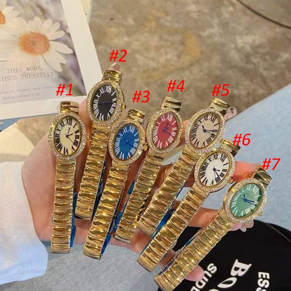 

fashion women's watch ellipse dial 26mm quartz battery crystal watches 7 colors 082604, Slivery;brown