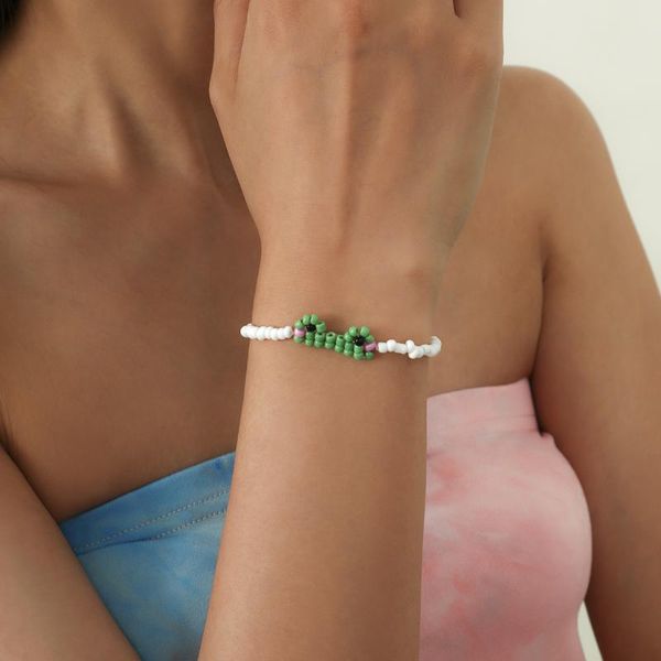 

charm bracelets 2021 summer fashion colorful creative cute frog shape white beaded handmade bracelet for women girls sweet jewelry gifts, Golden;silver