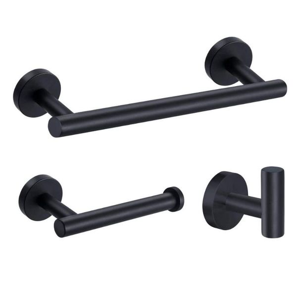 

bath accessory set matte black 3-piece bathroom accessories stainless steel wall mount - includes 12" towel bar, toilet paper holder, r