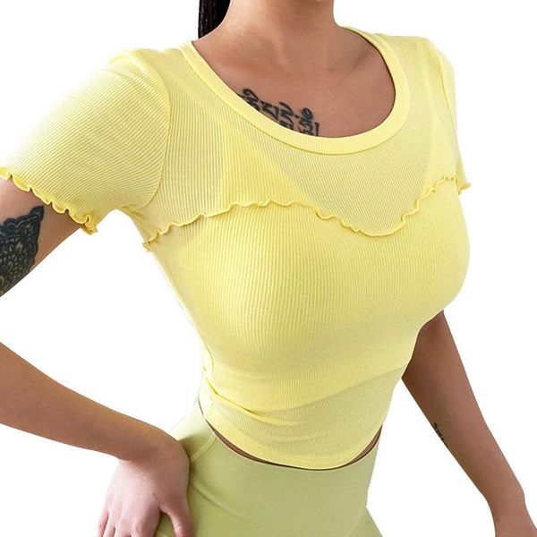 

yoga outfit sports women's thread tight short sleeve product running fitness quick-drying short-sleeved t-shirt exposed sexy