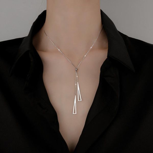 

chains 925 silver geometric triangles tassel clavicle pendant charm women chain necklace fs99