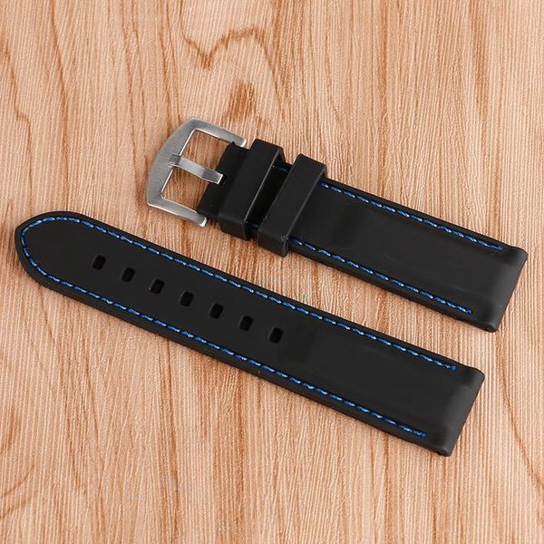 

watch bands 20/22/24/26mm strap band bracelet stainless steel pin buckle black silicone outdoor waterproof blue line stitching rubber, Black;brown