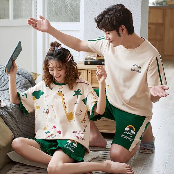 

men's sleepwear couples pajamas girls korean cute students ins can go out leisure suits cotton short-sleeved home service women in summ, Black;brown