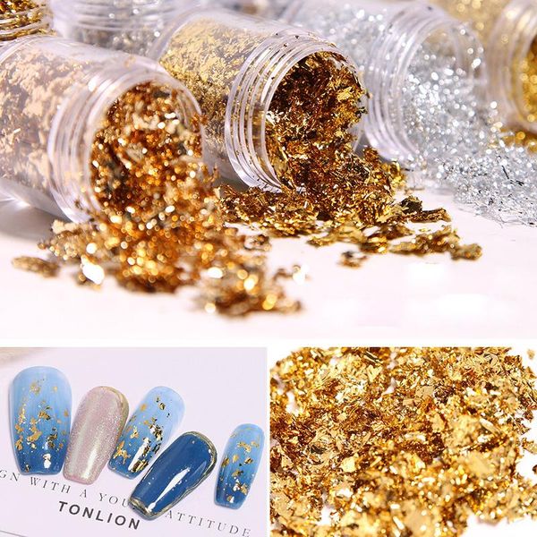 

nail art decorations net red gold foil fragment silk silver tin polish glue platinum paper accessories jewelry, Silver;gold