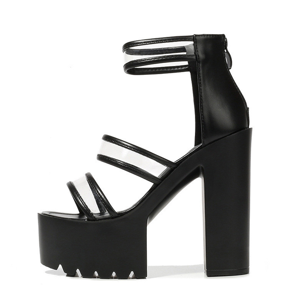 

sandals firmranch women's shoes summer fish mouth 14cm thick heel super high transparent strap, Black