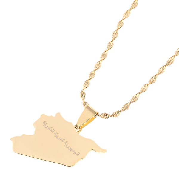 Ciondolo con mappa della Siria in acciaio inossidabile con collane con nome Allah placcato oro Mappe siriane Collana con gioielli Regali