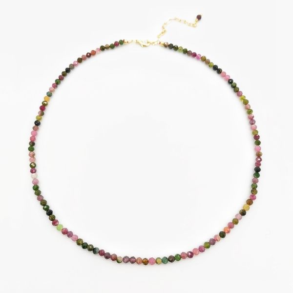 

designer necklace faceted tourmaline rainbow multicolor gemstones natural stones beaded 14k gold filled collier femme women, Silver