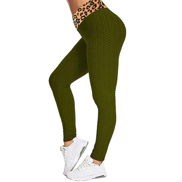 

40# dobby leopad patchwork print women high waist pants push up leggings sport pants fitness gym clothing, Black