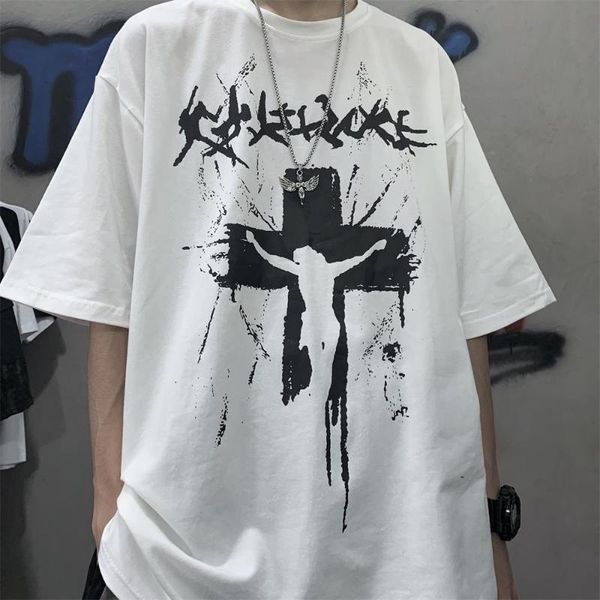 

men's t-shirts harajuku men short sleeve t-shirt summer large graffiti printing trend ins super student loose couple t shirt top, White;black