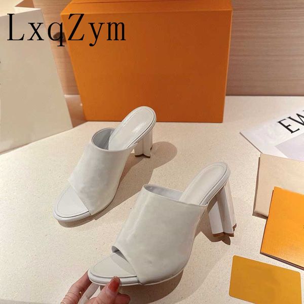 

official website 70% off outlet fashion luxuryleather mules open round peep toe women slippers sandals punk style 8 cm strange heel sheepski, Black