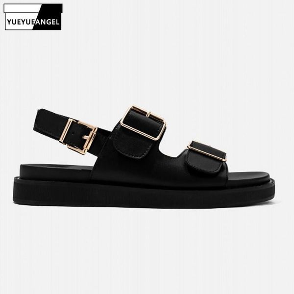 

sandals 2021 womens summer flat thick bottom height increasing solid female elegant fashion black casual outdoor