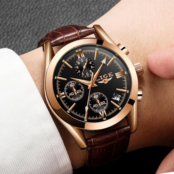 

wristwatches relogio masculino mens watches ligemen's fashion business waterproof quartz watch for men casual leather, Slivery;brown