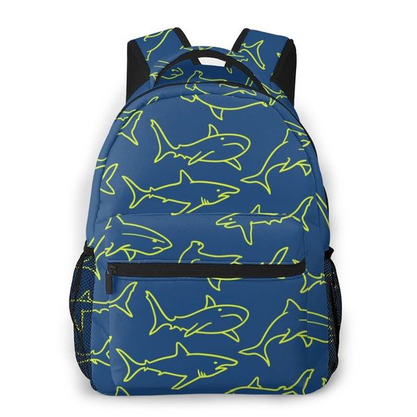 

backpack mountaineering swimming sharks navy print shoulder bags backpacks