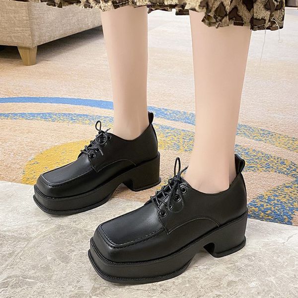 

new women fashion lace up pumps high heels pu leather mary jane shoes woman black round toe zapatos de mujer 2021 zzba