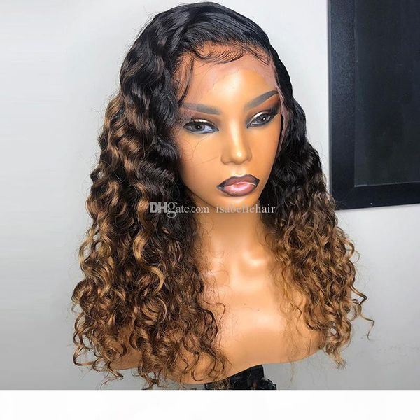 

1b 27 ombre lace front wig 13x6 deep part human hair brazilian virgin curly wig for black women with baby hair 9a, Black;brown