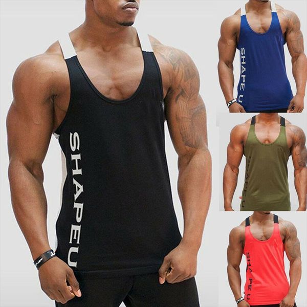 

summer mens muscle sleeveless tank tee shirt bodybuilding man sport gym h shape quick dry vest, White;black