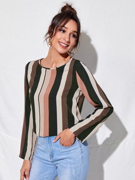 

round neck striped colorblock 90y2#, White