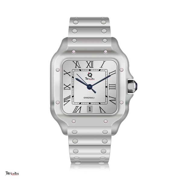

men's luxury automatic mechanical watch 100xl requin santo silver white stainless steel case wssa three-hand calendar dial roman numera, Slivery;brown