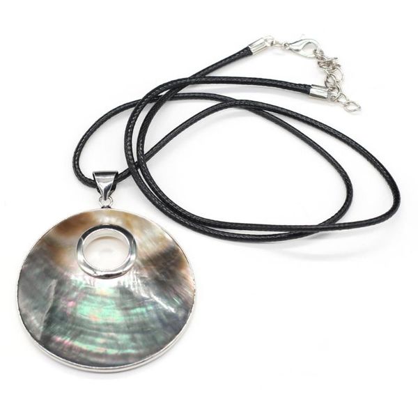 

natural shell pendant necklace round shell charms necklace for women men jewelry trendy leather rope gift, Silver