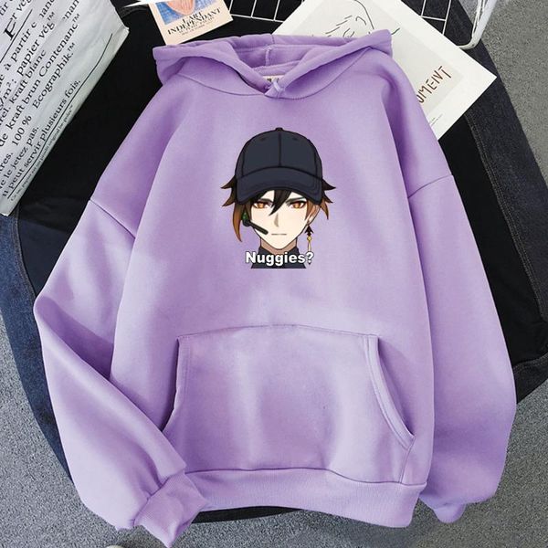

women's hoodies & sweatshirts game cartoon anime zhong li print genshin impact women/men oversized vintage korean kawaii clothes women, Black