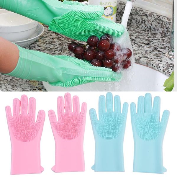 

disposable gloves 1pair magic silicone rubber dish washing scrubber home cleaning scrubbing