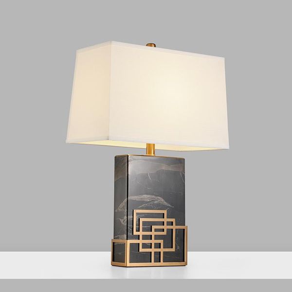 

light luxury new chinese style modern american marble texture metal living room bedroom cloth cover table lamp