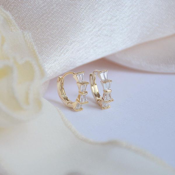 

hoop & huggie ins creativity plated 14k real gold round ear ring for women micro-inlaid zircon bow stud earrings holiday party elegant jewel, Golden;silver