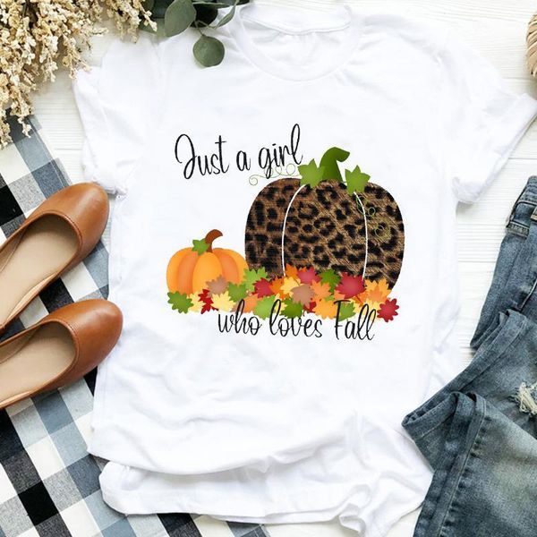 

women lady pumpkin leopard leaves love thanksgiving halloween print tshirt female t tee womens shirt clothes graphic t-shirt, White