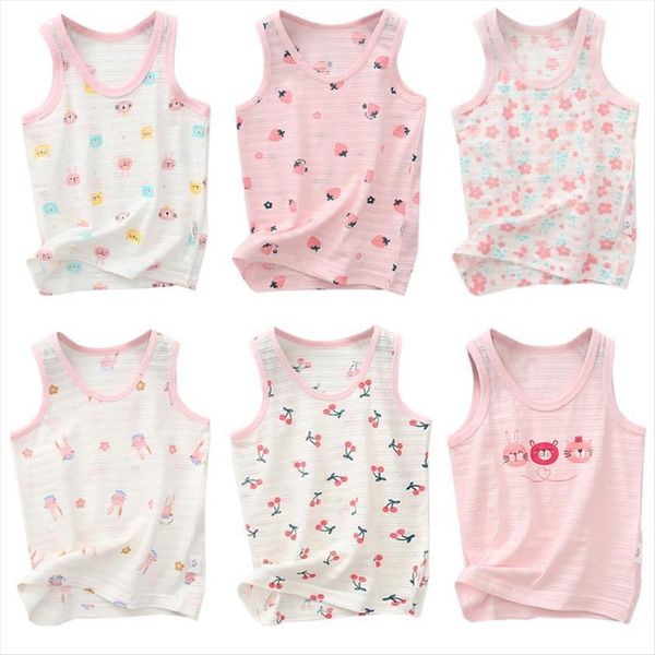

girls summer floral tanks girl underwear kids clothes cotton camisole baby undershirt teenager singlets children, Blue