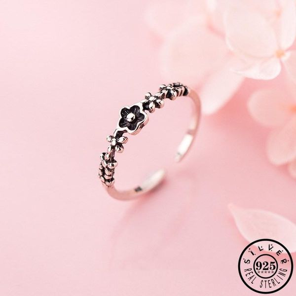 

cluster rings fashion girls 925 sterling thai silver small flower shape wedding bands adjustable open finger knuckle jewelry for women, Golden;silver