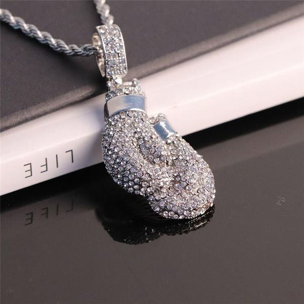 

pendant necklaces hip hop personality jewelry boxing gloves fully inlaid zircon necklace for men and women luxury namour charm gift all seas, Silver
