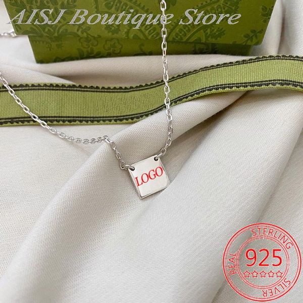 

chains ag925 sterling silver small square necklace luxury original 1:1 retro exquisite simple fashion lady clavicle chain