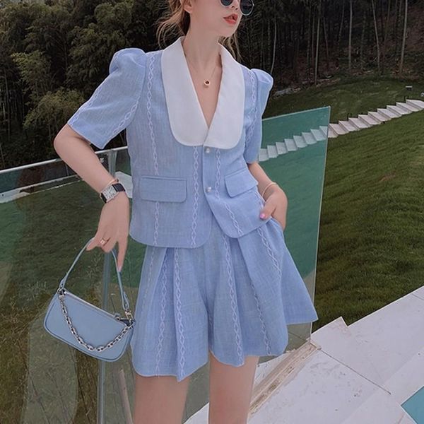 

women's tracksuits 2021 summer fashion women 2 piece sets elegant lady slim short sleeve jacket+ pants woman pieces, Gray