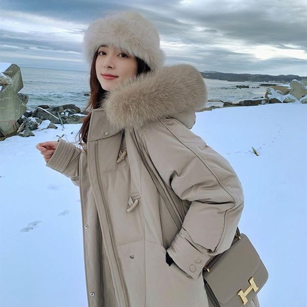 

fashion 2021 winter jacket women parka warm thick long down coats female loose oversize streetwear hooded women coat outerwear, Black