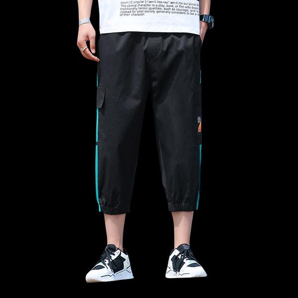 

men's shorts casual summer drawstring elastic stretch waist calf-length pants short trousers black grey beige color joggers, White;black