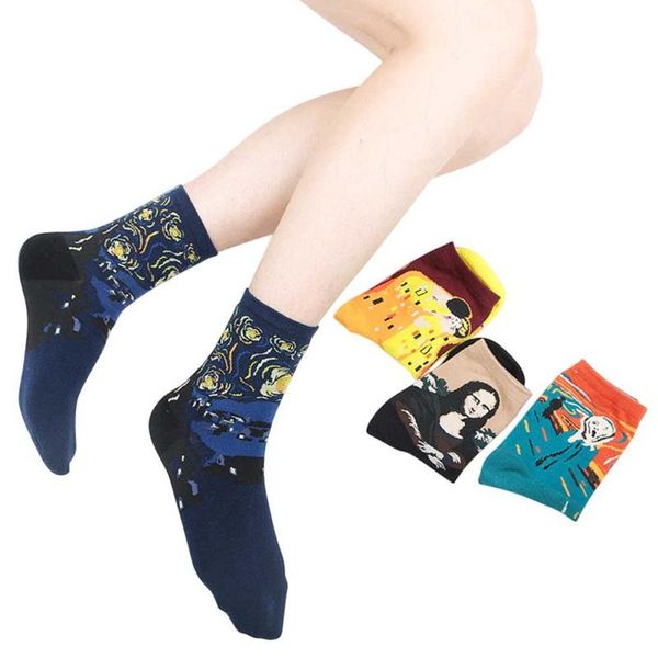 

sports socks arrival cotton art oil painting washington davi male female cupid retro style men women sport cycling sock, Black