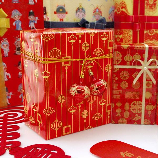

gift wrap chinese year wrapping paper lantern opera red