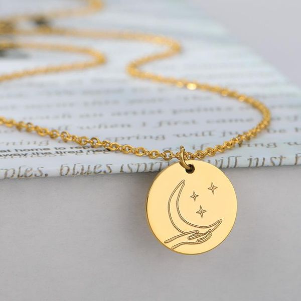 

stainless steel necklace for women moon star choker pendant necklaces charm chain jewelry gifts bijoux femme, Silver