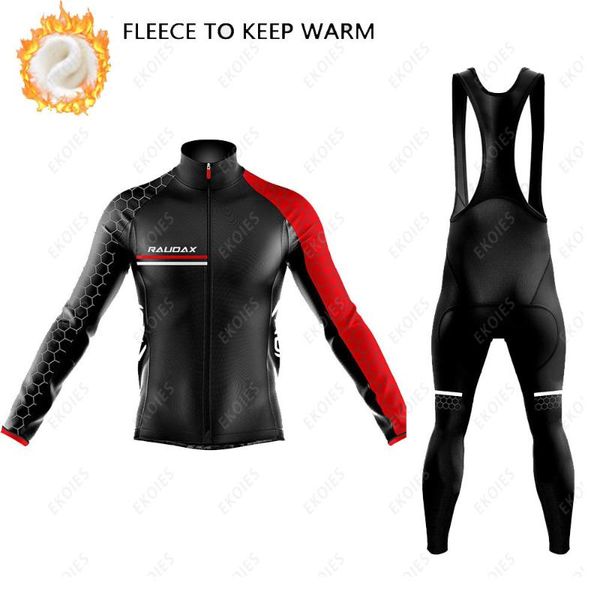 

racing sets winter fleece cycling jersey set 2022 raudax team road bike clothing outdoor men long sleeves warm suit, Black;blue