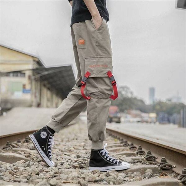 

2021 new bolsos das de carga dos streetwear casual jogger moda tticas calas homens mar harajuku slida meninos eif9, Black