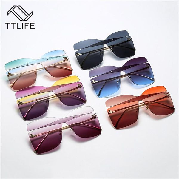 

TTLIFE Oversized Rimless Square Sunglasses Women Trendy Fashion Ladies Retro Sun Glasses Sexy Red Brown Tinted Color Lens UV400, White;black
