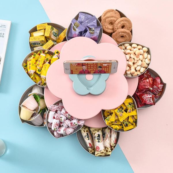 

double layer revolving dried fruit candy box new year melon seed fruit tray compartment storage box cover