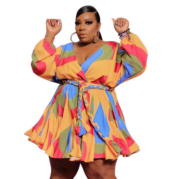

women mini dresses print plus size high waist a-line long sleeve boho dress, Black;gray