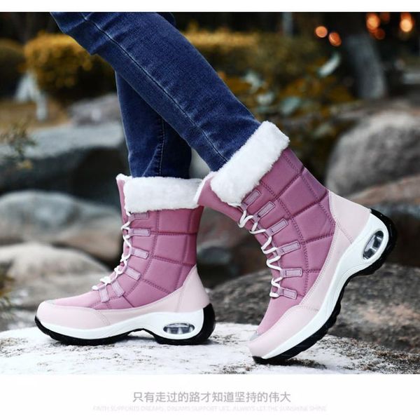 

boots winter waterproof women warm plush women's snow outdoor non-slip sneakers fur platform ankle, Black